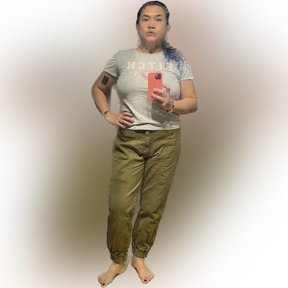 SERRA Khaki Pants Ankle OLIVE OIL Wash Fatigue Camo Parachute Trouser Utility M - Picture 2 of 11